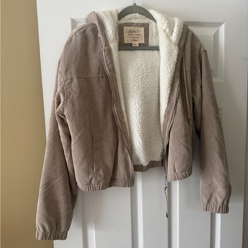 Ashley By 26 International Taupe Corduroy Jacket with White Sherpa Lining